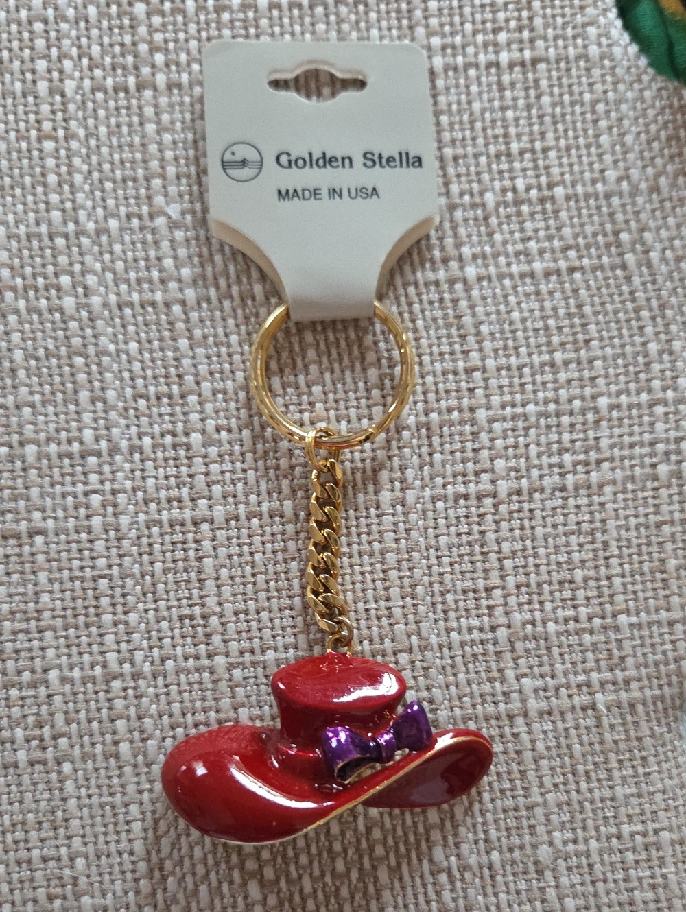 Red Hat Keychain or Bag Charm  with Purple Bow